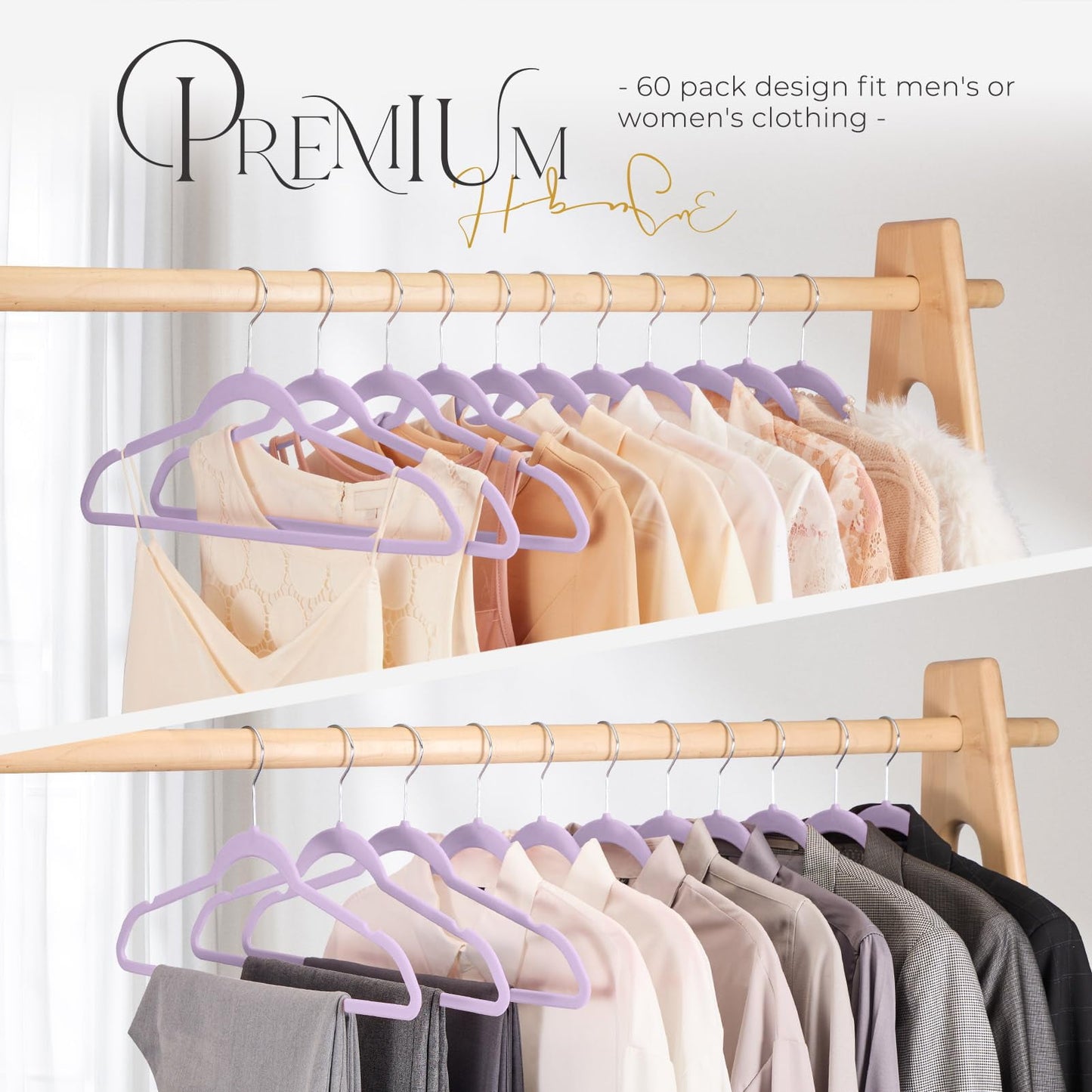 HOUSE DAY Velvet Hangers 60 Pack, Premium Clothes Hangers Non-Slip Felt Hangers, Sturdy Hangers Heavy Duty Coat Hangers, Durable Suit Hangers for Space Saving, No Hanger Marks 360 Rotating Hook