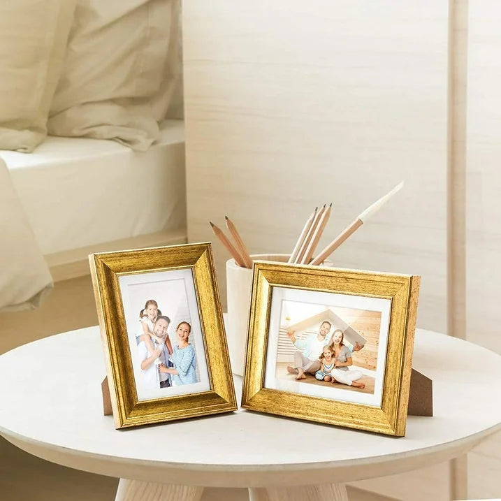 HOUSE DAY Picture Frames Set of 6,Tabletop Display and Wall Mounting Home Decorative Gold Photo Frames