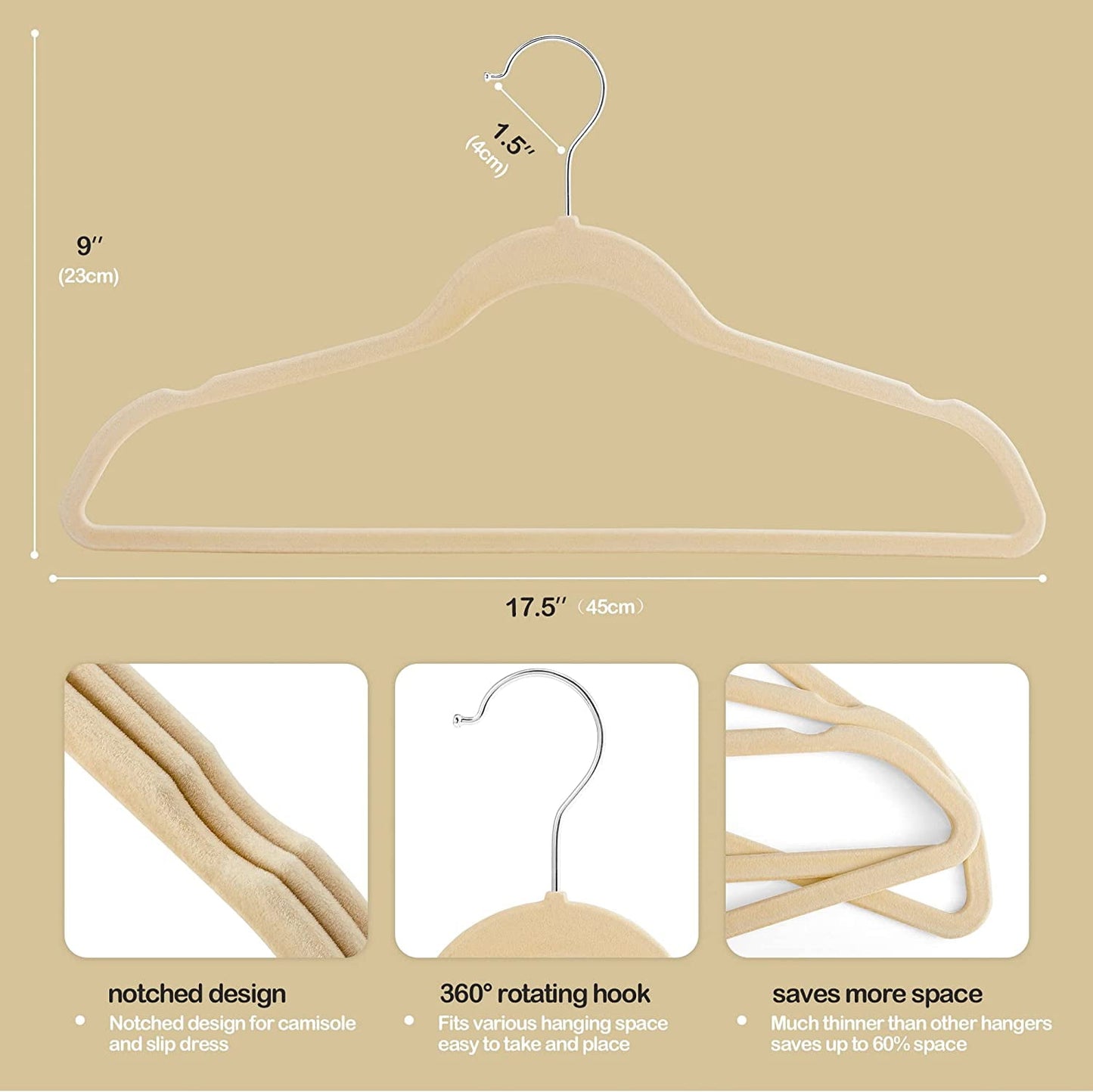 HOUSE DAY Velvet Hangers 60 Pack, Premium Clothes Hangers Non-Slip Felt Hangers, Sturdy Hangers Heavy Duty Coat Hangers, Durable Suit Hangers for Space Saving, No Hanger Marks 360 Rotating Hook