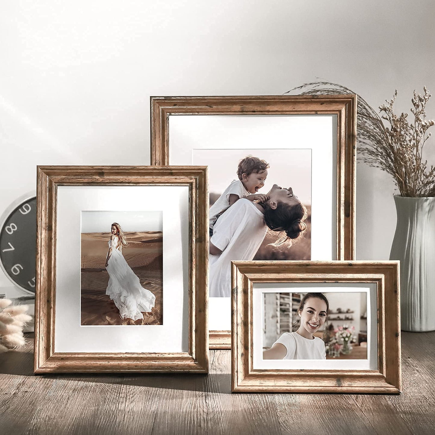 HOUSE DAY Picture Frames Mixed Sizes,Distressed Farmhouse Rustic Photo Frames, Large Wall Frame Set