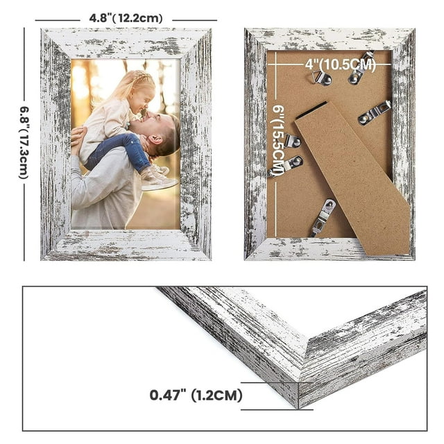 HOUSE DAY Picture Frames Mixed Sizes,Distressed Farmhouse Rustic Photo Frames, Large Wall Frame Set