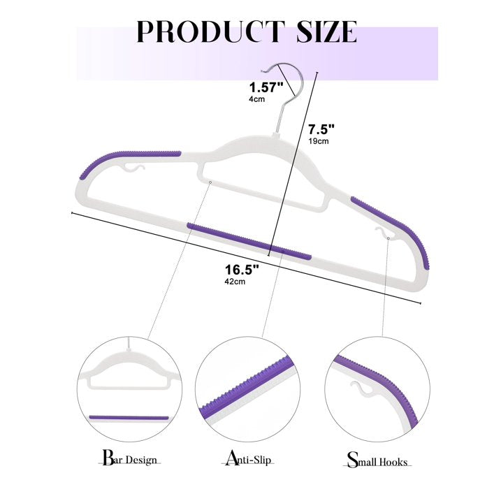 HOUSE DAY 50 Pack Coat Hangers Heavy-Duty 360° Swivel Hook Plastic Hangers with Non-Slip Design Space-Saving Light, Purple