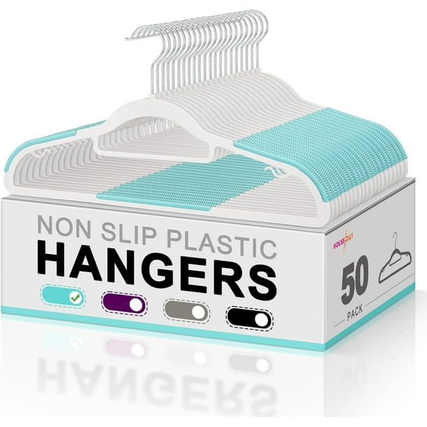 HOUSE DAY 50 Pack Coat Hangers Heavy-Duty 360° Swivel Hook Plastic Hangers with Non-Slip Design Space-Saving Light