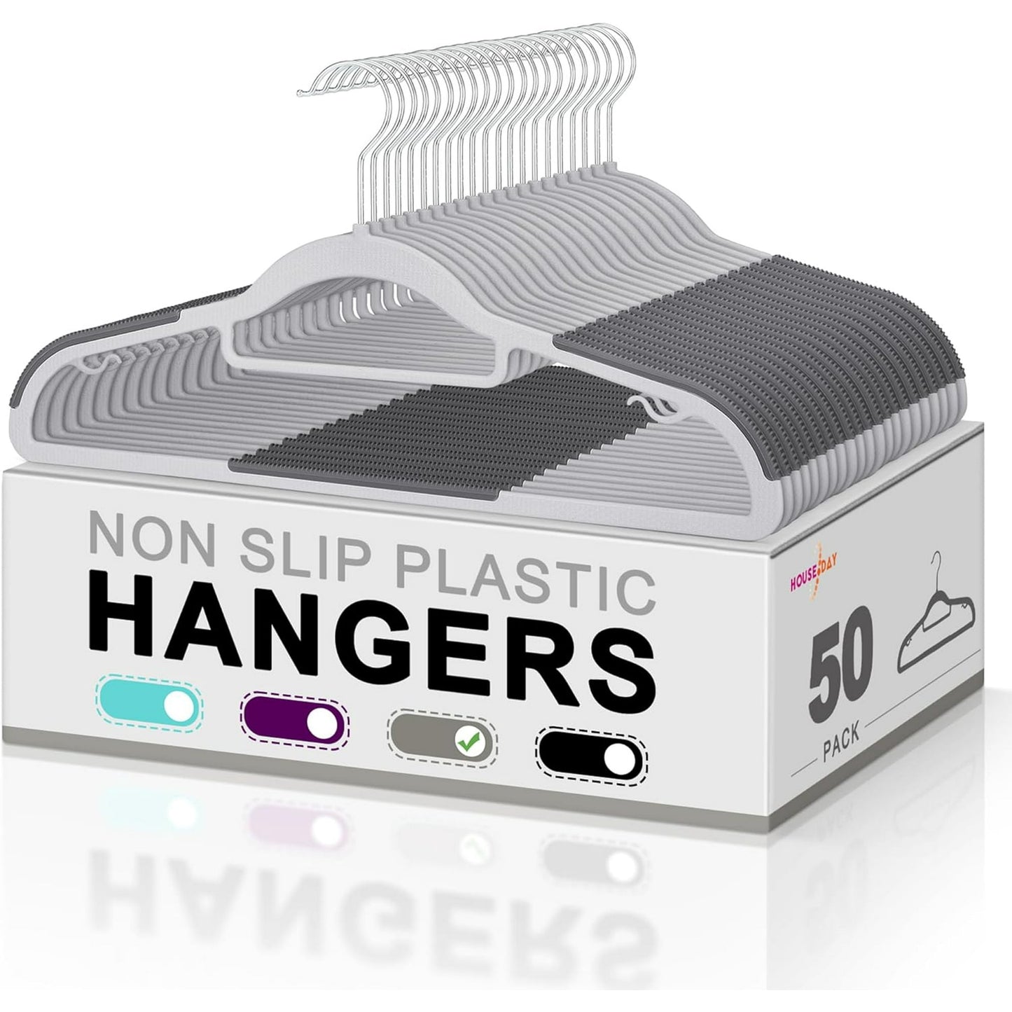 HOUSE DAY 50 Pack Coat Hangers Heavy-Duty 360° Swivel Hook Plastic Hangers with Non-Slip Design Space-Saving Light