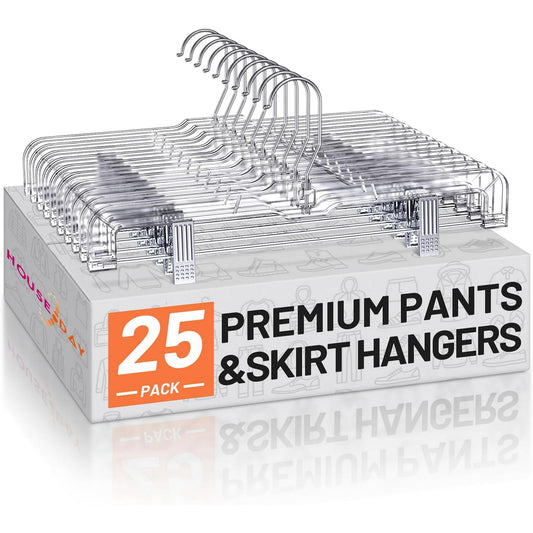 HOUSE DAY Pant Hangers with Clips, Plastic Hangers, Clothes Hangers, 25 Pack, Clear, 14 inch