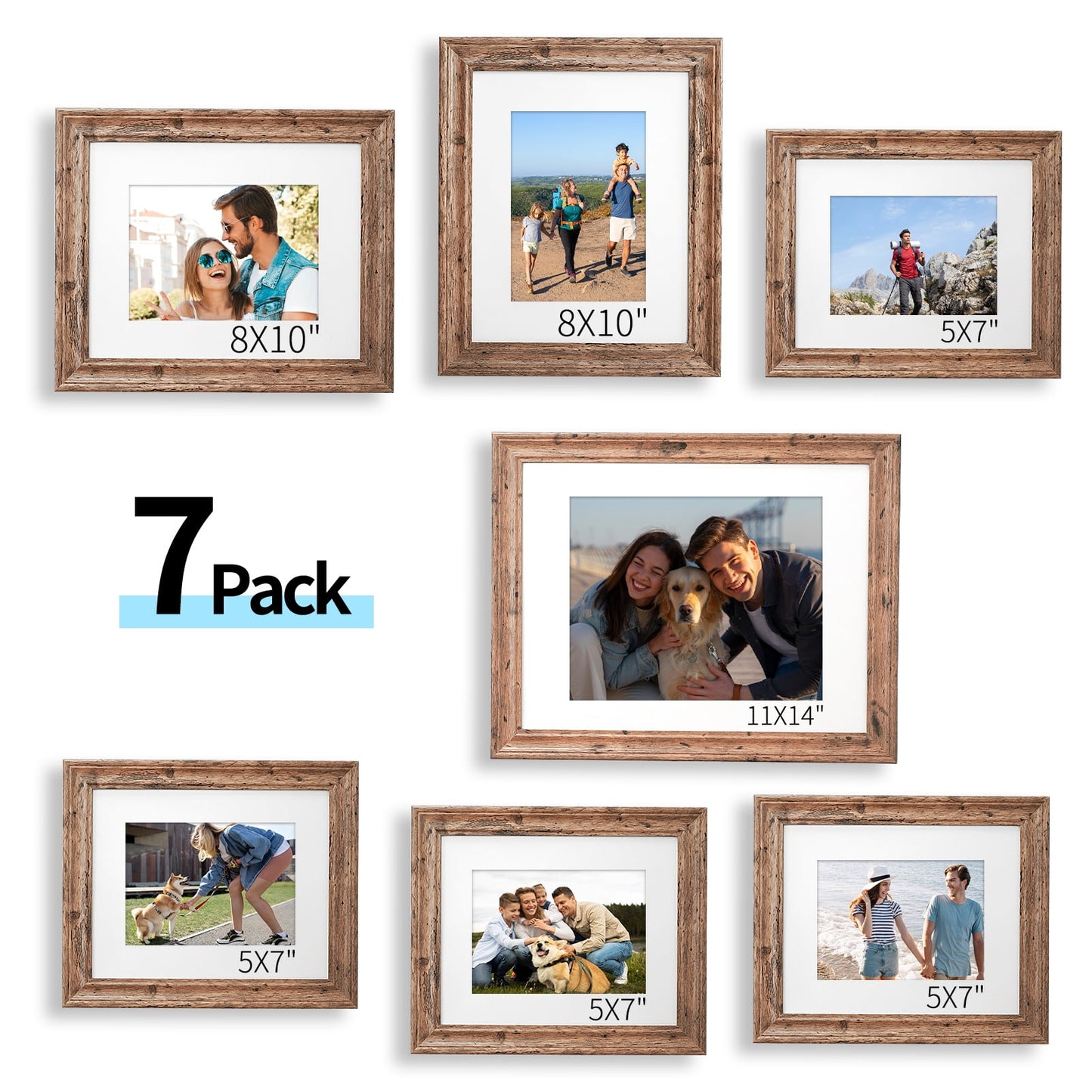 HOUSE DAY Picture Frames Mixed Sizes,Distressed Farmhouse Rustic Photo Frames, Large Wall Frame Set