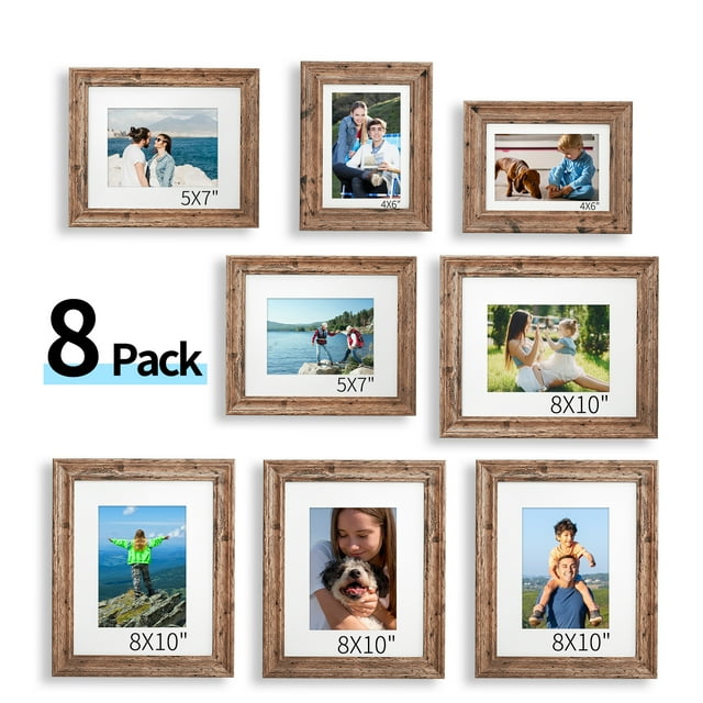 HOUSE DAY Picture Frames Mixed Sizes,Distressed Farmhouse Rustic Photo Frames, Large Wall Frame Set