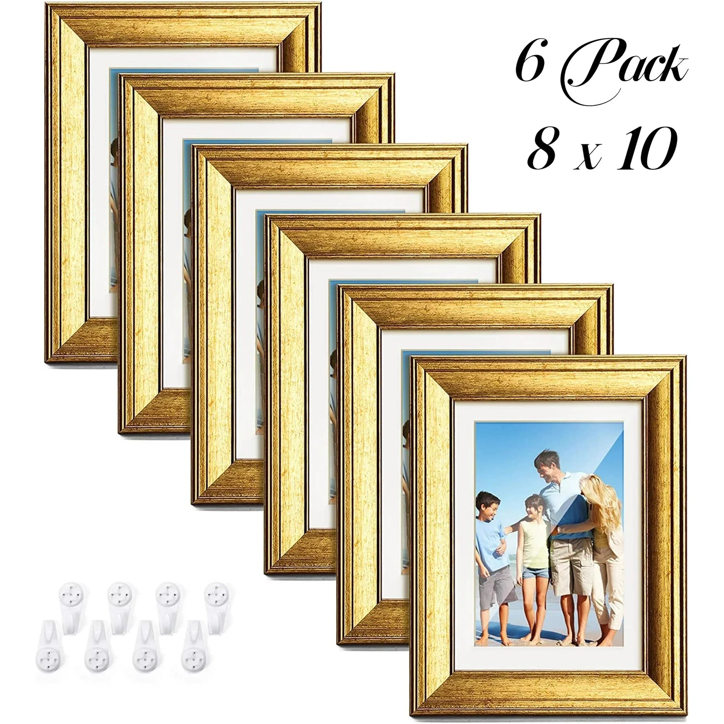 HOUSE DAY Picture Frames Set of 6,Tabletop Display and Wall Mounting Home Decorative Gold Photo Frames