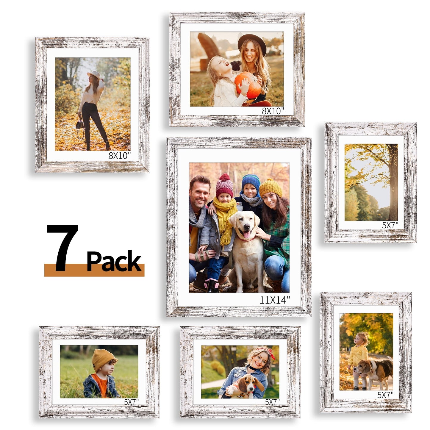 HOUSE DAY Picture Frames Mixed Sizes,Distressed Farmhouse Rustic Photo Frames, Large Wall Frame Set