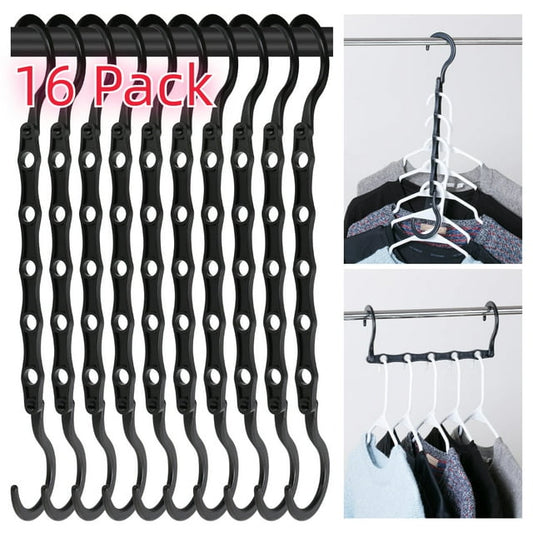 HOUSE DAY Plastic Space Saving Hangers, Hanger Organizer, Closet Organizer, 16 Pack, Black