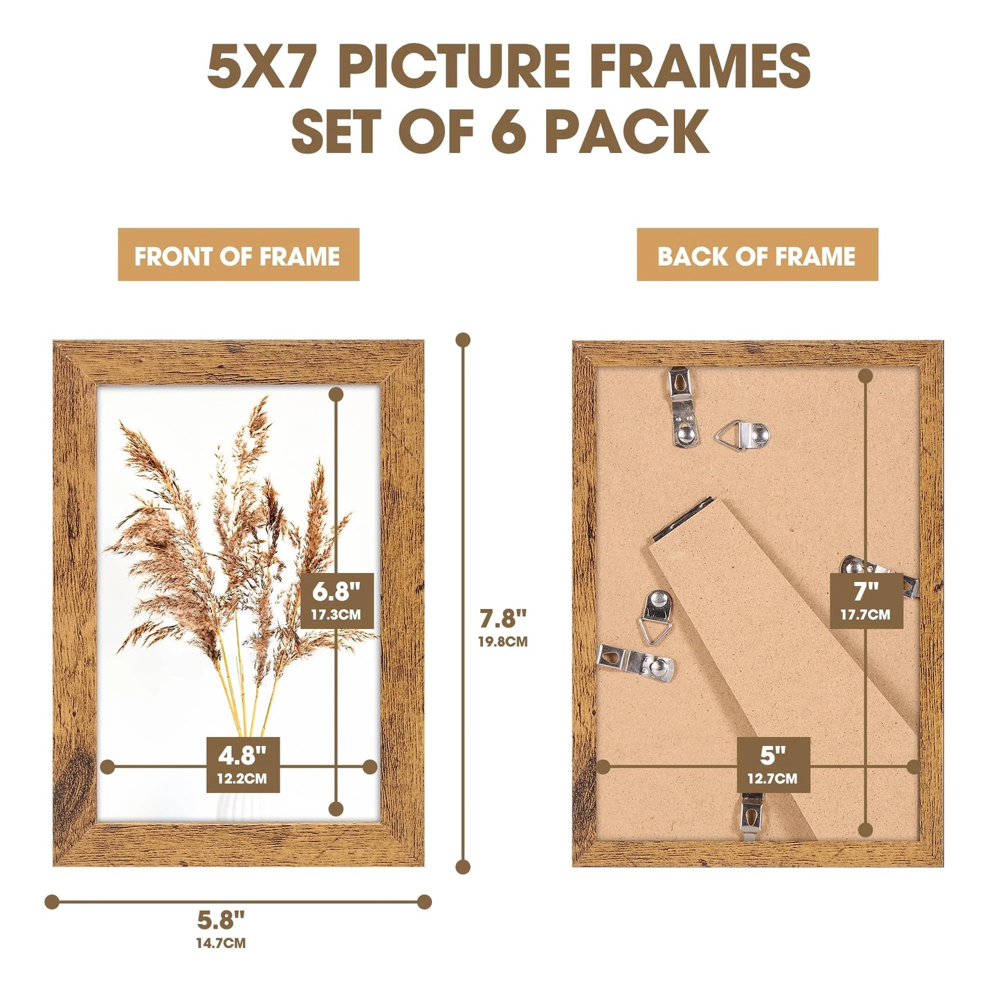 HOUSE DAY 4*6" Picture Frame,Nature MDF Wood Pre-Installed Wall Mount Vertically or Horizontally Photo Frames, Set of 4