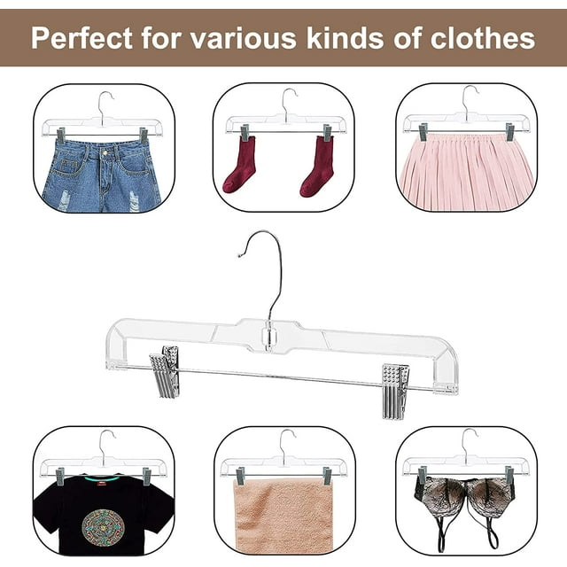 HOUSE DAY Pant Hangers with Clips, Plastic Hangers, Clothes Hangers, 12 Pack, Clear, 14 inch