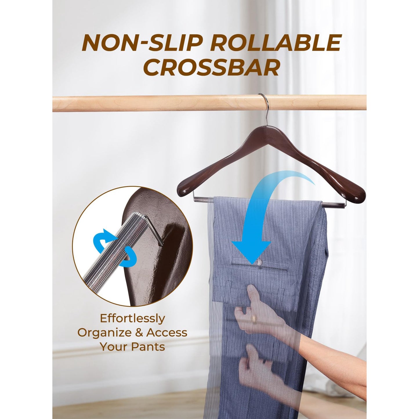 HOUSE DAY Wide Shoulder Wooden Hangers, Wood Suit Hangers with Non Slip Pant Holder