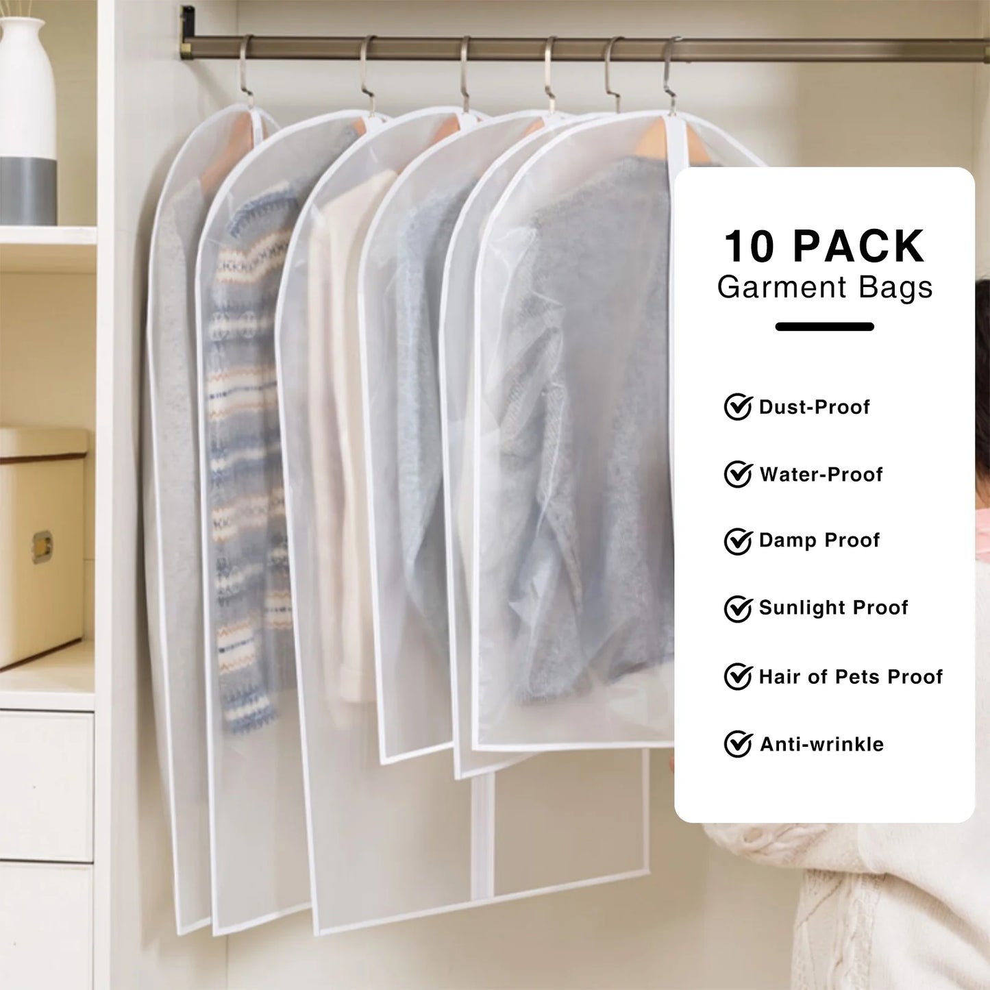 HOUSE DAY Large Clear Garment Bags-Moth Proof Garment Bags, Garment Cover, Hanging, Dress Garment Bags Storage for Travel