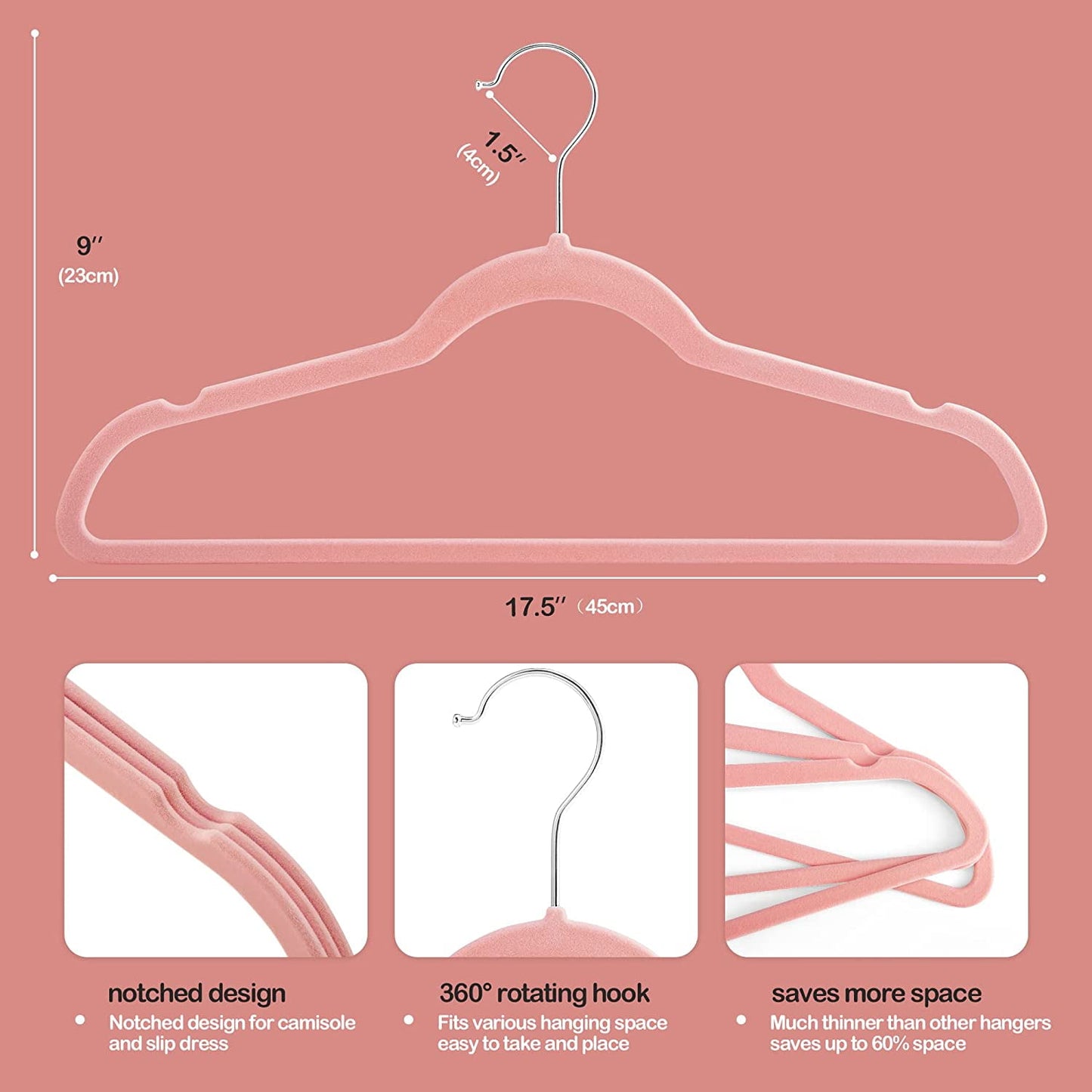 HOUSE DAY Velvet Hangers 60 Pack, Premium Clothes Hangers Non-Slip Felt Hangers, Sturdy Hangers Heavy Duty Coat Hangers, Durable Suit Hangers for Space Saving, No Hanger Marks 360 Rotating Hook