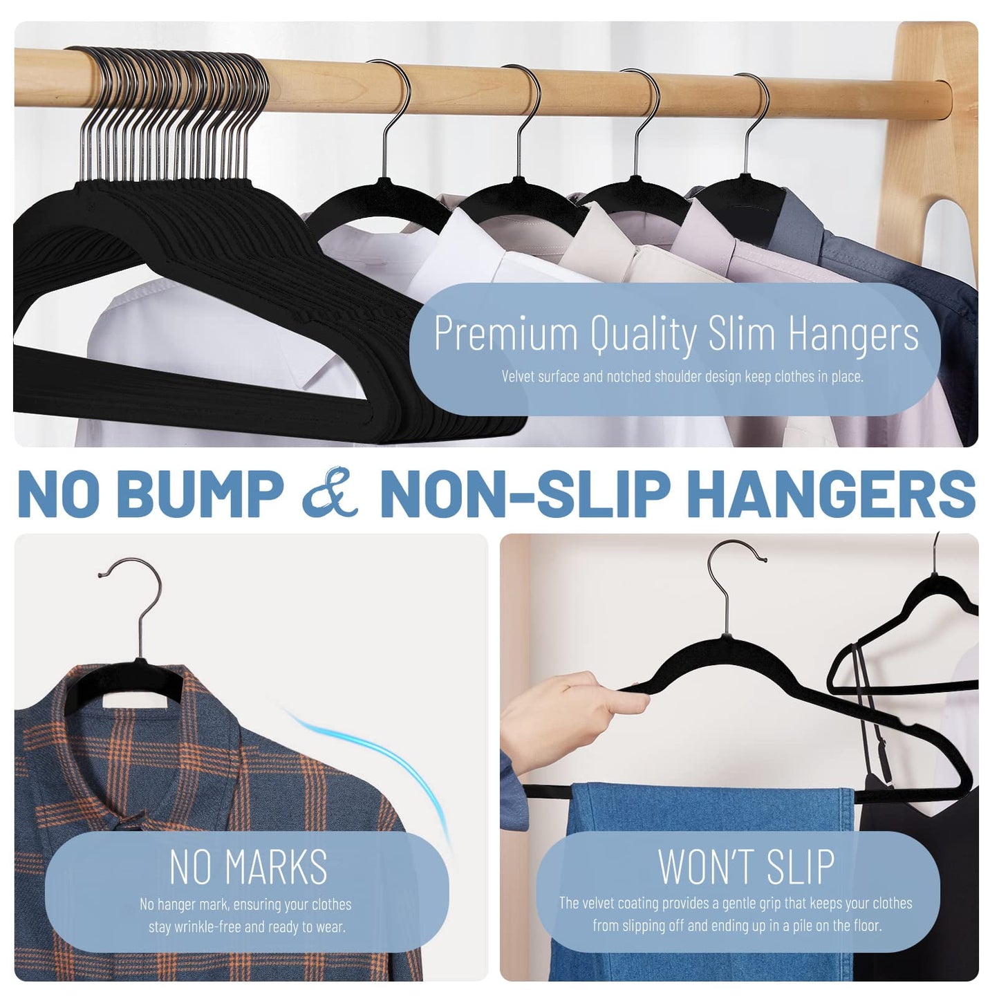 HOUSE DAY Velvet Hangers 60 Pack, Velvet Clothes Hangers Non Slip Felt Hangers, Heavy Duty Coat Hangers for Closet, Ultra Slim Hangers Space Saving Hangers for Suits, Shirt