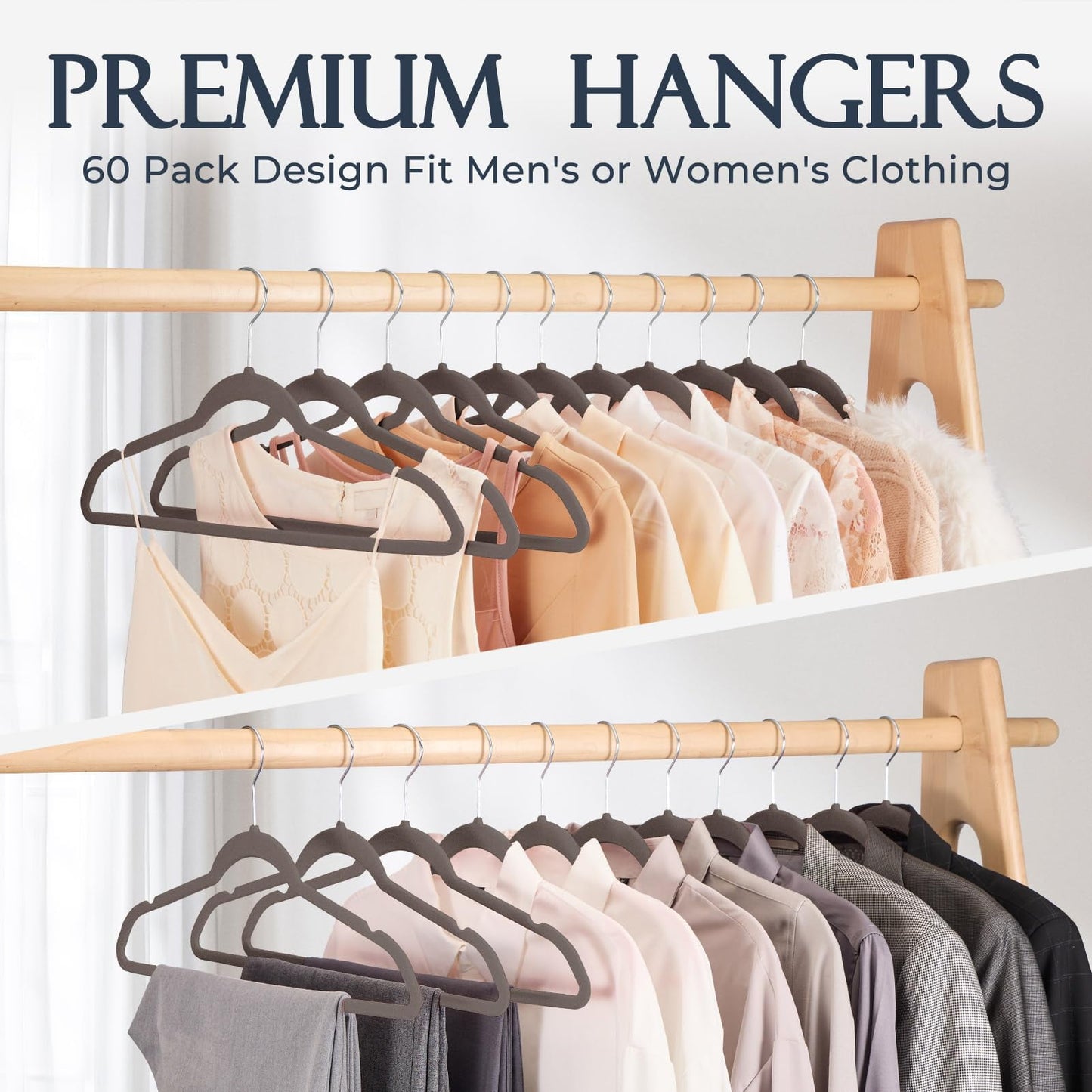 HOUSE DAY Velvet Hangers 60 Pack, Premium Clothes Hangers Non-Slip Felt Hangers, Sturdy Hangers Heavy Duty Coat Hangers, Durable Suit Hangers for Space Saving, No Hanger Marks 360 Rotating Hook