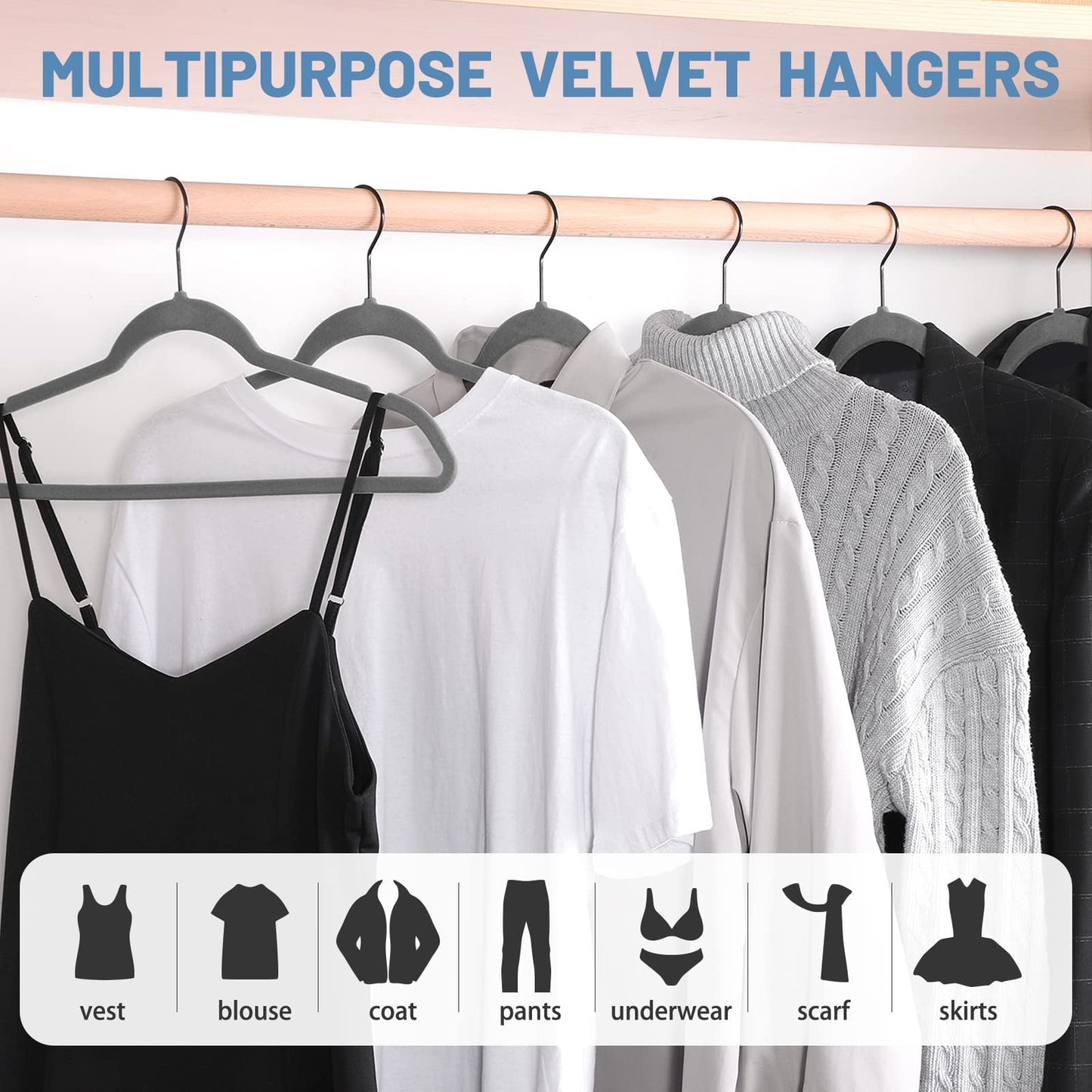 HOUSE DAY Velvet Hangers 60 Pack, Velvet Clothes Hangers Non Slip Felt Hangers, Heavy Duty Coat Hangers for Closet, Ultra Slim Hangers Space Saving Hangers for Suits, Shirt