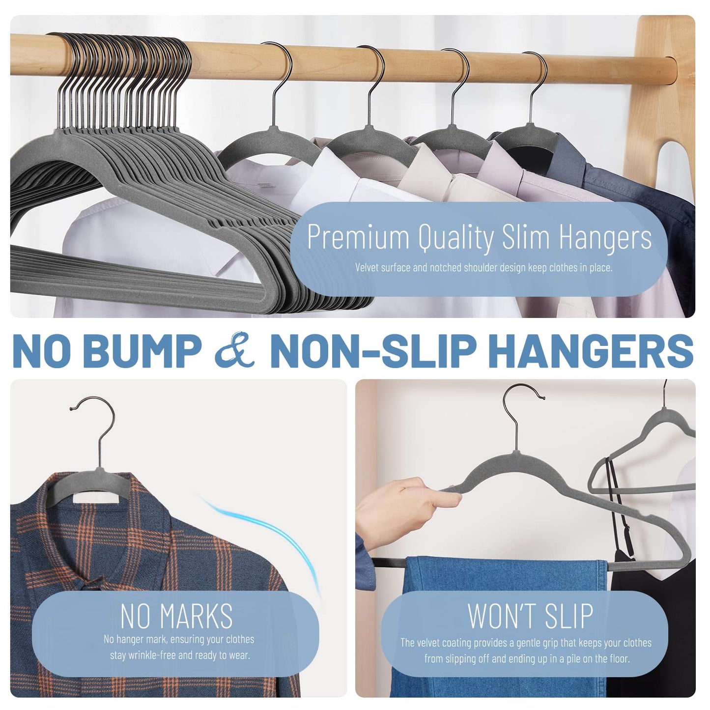 HOUSE DAY Velvet Hangers 60 Pack, Velvet Clothes Hangers Non Slip Felt Hangers, Heavy Duty Coat Hangers for Closet, Ultra Slim Hangers Space Saving Hangers for Suits, Shirt