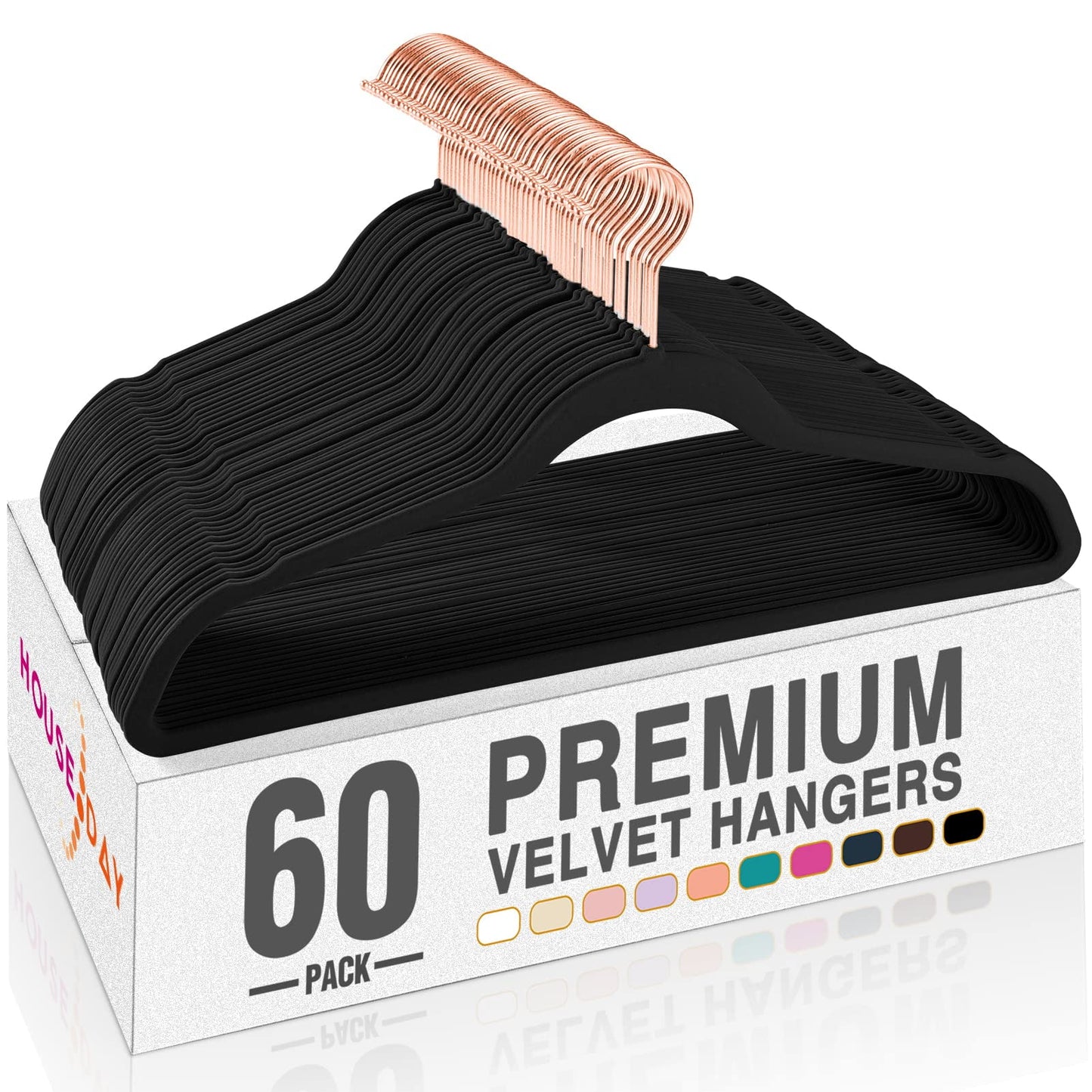 HOUSE DAY Velvet Hangers 60 Pack, Premium Non-Slip Felt Clothes, Sturdy Heavy Duty Coat, Durable Hangers for Suits, Space Saving with No Hanger Mark, 360 Swivel Rotating Rose Gold Hook