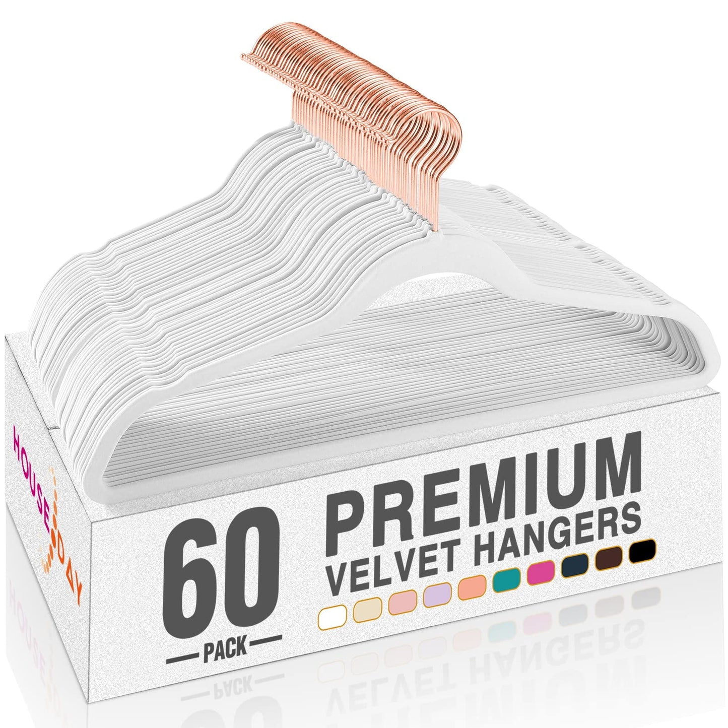 HOUSE DAY Velvet Hangers 60 Pack, Premium Non-Slip Felt Clothes, Sturdy Heavy Duty Coat, Durable Hangers for Suits, Space Saving with No Hanger Mark, 360 Swivel Rotating Rose Gold Hook