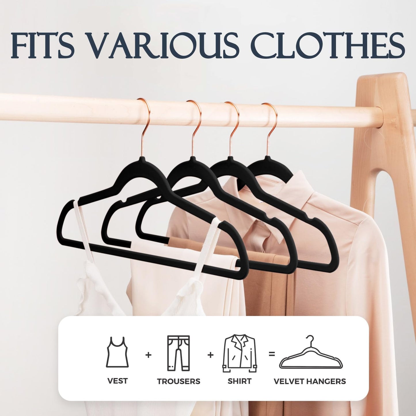 HOUSE DAY Velvet Hangers 60 Pack, Premium Non-Slip Felt Clothes, Sturdy Heavy Duty Coat, Durable Hangers for Suits, Space Saving with No Hanger Mark, 360 Swivel Rotating Rose Gold Hook