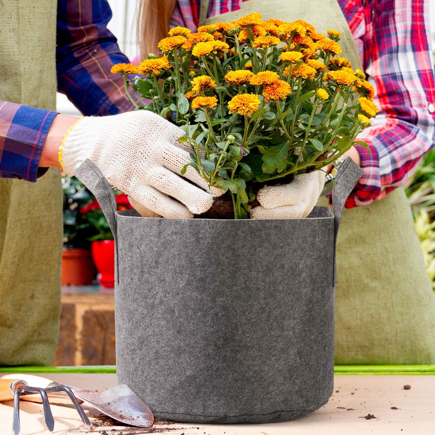 HOUSE DAY 10/5 Gallon Grow Bags,Non-Woven Fabric Pots,Vegetable Planter Container,12 Pack, Grey