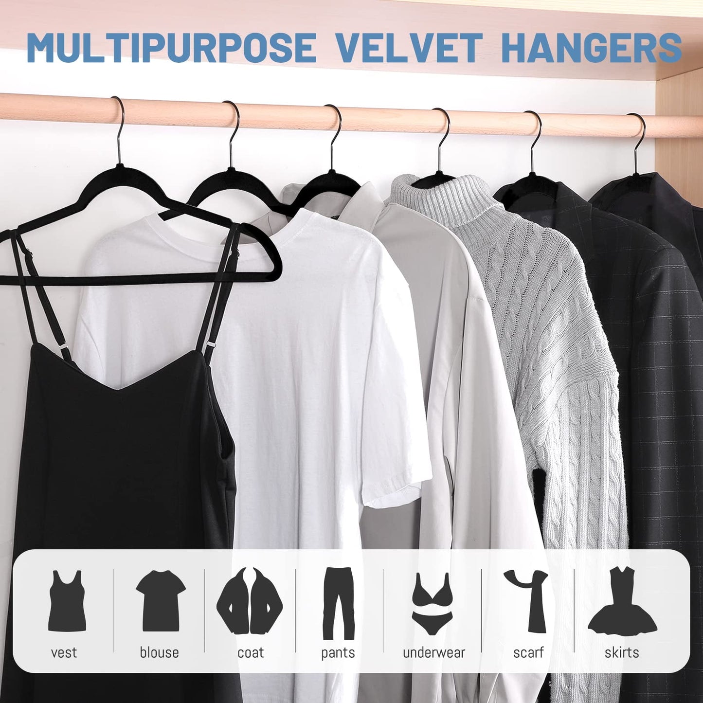 HOUSE DAY Velvet Hangers 60 Pack, Velvet Clothes Hangers Non Slip Felt Hangers, Heavy Duty Coat Hangers for Closet, Ultra Slim Hangers Space Saving Hangers for Suits, Shirt