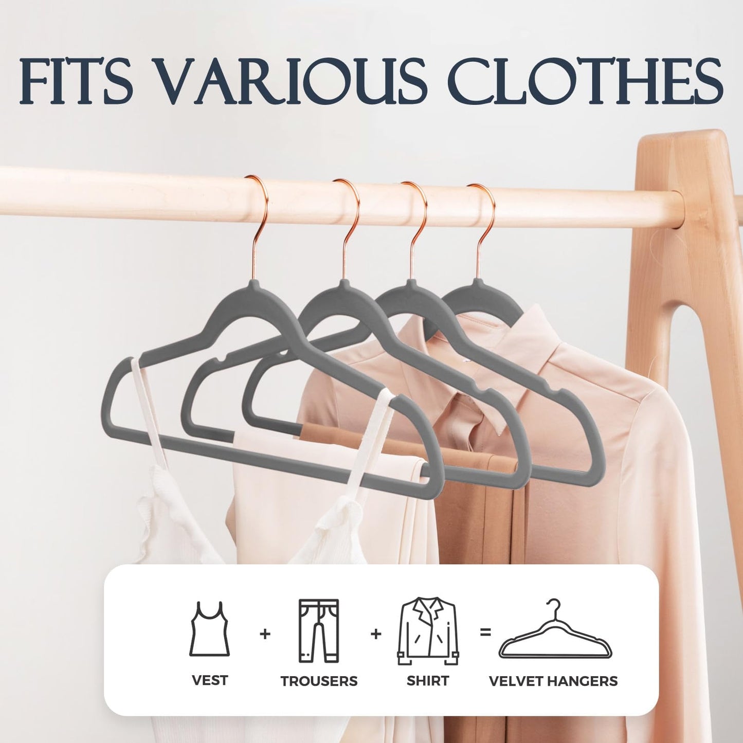 HOUSE DAY Velvet Hangers 60 Pack, Premium Non-Slip Felt Clothes, Sturdy Heavy Duty Coat, Durable Hangers for Suits, Space Saving with No Hanger Mark, 360 Swivel Rotating Rose Gold Hook