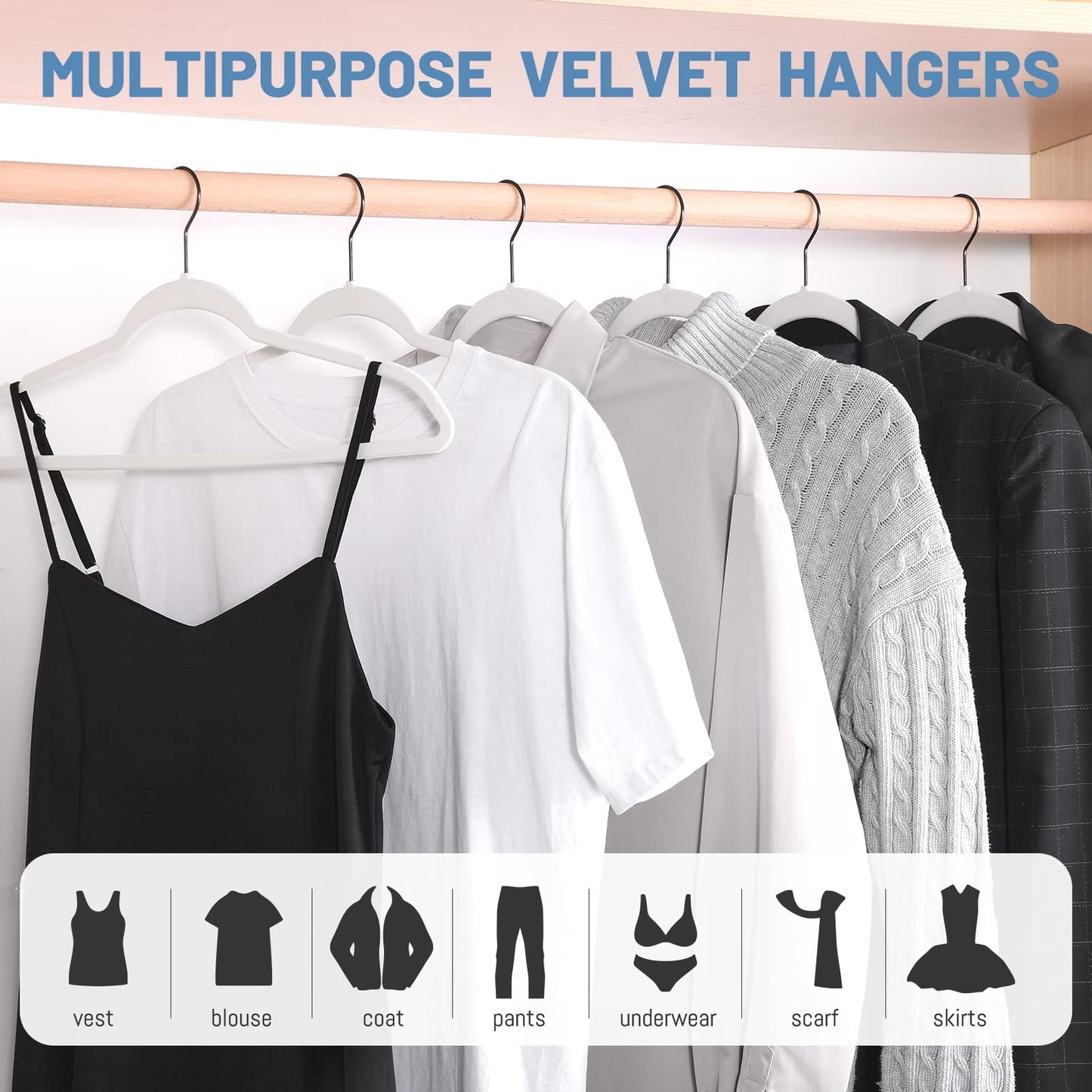 HOUSE DAY Velvet Hangers 60 Pack, Velvet Clothes Hangers Non Slip Felt Hangers, Heavy Duty Coat Hangers for Closet, Ultra Slim Hangers Space Saving Hangers for Suits, Shirt